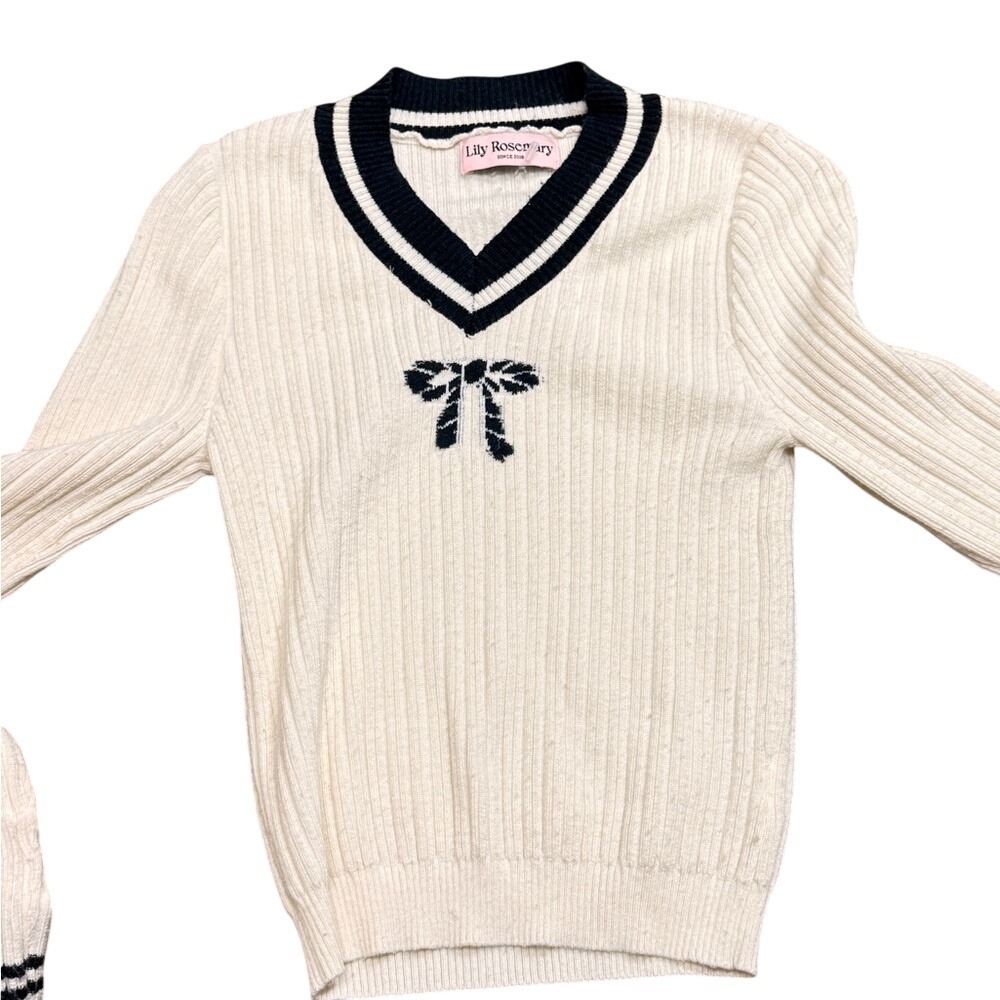 Lily‎ Rose V-Neck Sweater in Cream with Black Details
